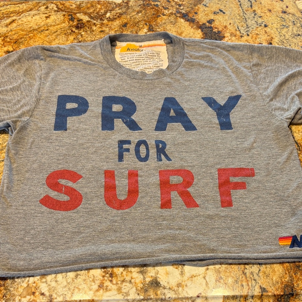 Rare Aviator Nation “pray for surf” womens crop tee
